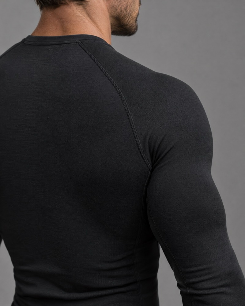 Onyx compression long sleeve on a muscular shoulder and back